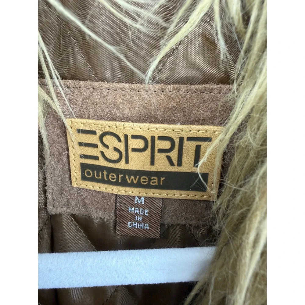 Esprit Patchwork Suede Faux Fur Trim Coat Womens Medium Brown Boho Penny Lane